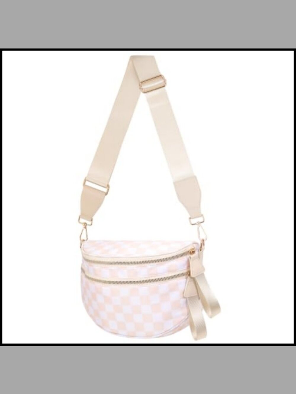 Checkered Crossbody Bag Water-Resistant Nylon Wide Strap Fanny Pack